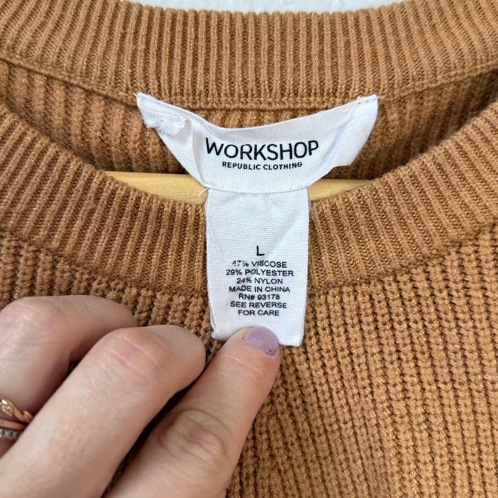 Workshop Republic Clothing Crewneck Knit Sweater Tan Brown size Large - Picture 4 of 10